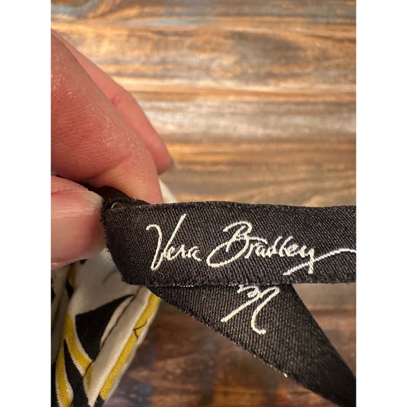 Vera Bradley Sun Valley Quilted Cotton Tote  Floral Yellow Black White Zip 15x10 - Picture 8 of 10